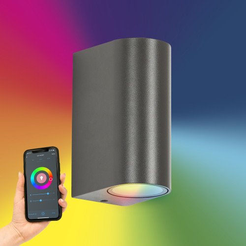 Wandspot Flash, up en downlighter, wandverlichting modern, voor binnen en buiten, merk KS Verlichting, hoge kwaliteit, lage prijs, voorzien van 2 x een GU10 fitting, antraciet, smart GU10 LED