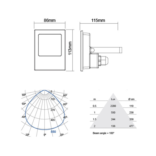 Set 3 stuks Led Floodlight 9,5w Zwart 1x 3000k