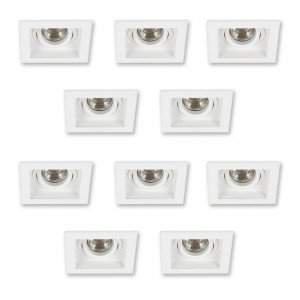 Inbouwspot Axl set van 10 stuks met vierkant frame en ronde richtbare spot in de kleur wit