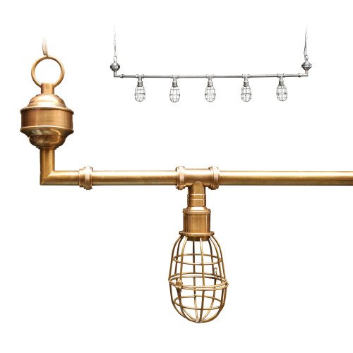 Industriële hanglamp Sandford antique brass 5-lights | Nostalux.nl