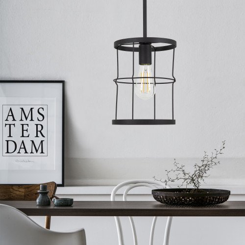 industriële kettinglamp benson in de kleur metaal zwart met grote fitting
