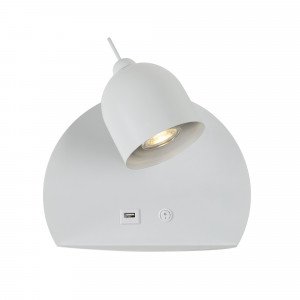 witte nachtlamp met gu tien fitting en usb poort voorzien van schakelaar