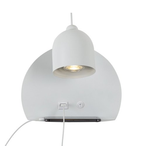 witte nachtlamp met gu tien fitting en usb poort voorzien van schakelaar