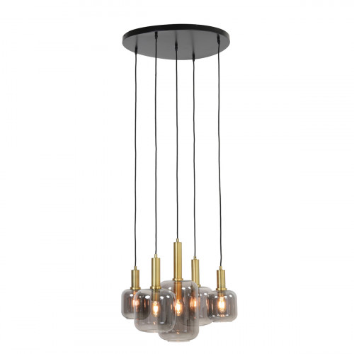 Hanglamp Lekar 5-lichts Rondzwart antiek brons smoke glas