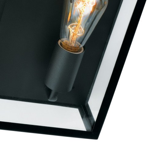 Plafondlamp stijlvol strak modern design, vierkant rvs frame met zwarte poedercoating, heldere beglazing, lichtbronnen 2x e27 zichtbaar, ook als wandlamp op te hangen