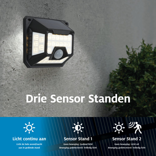 solys s led solar sensor lamp in zwarte kleur