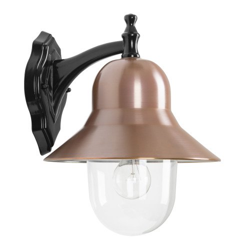 Klassieke muurlamp met koperen deksel, groene wandsteun en een porseleinen E27 fitting