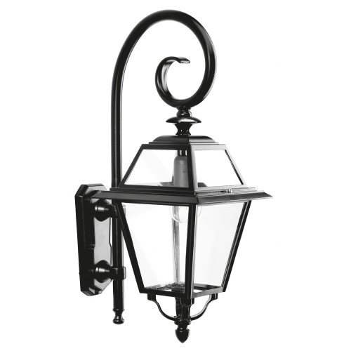 Stijlvolle zwarte buitenlamp met grote heldere beglazing, een luxe wandlantaarn voor buiten, strak klassieke buitenverlichting, met KS Verlichting