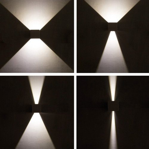 Up Down LED vierkante wandspot Channel II zwart, 2 instelbare lichtbundels, geïntegreerd led, buitenwandlamp die mooi zacht strijklicht verspreidt