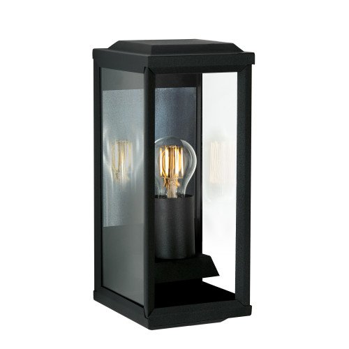 Zwarte RVS buitenlamp, met vlakke achterzijde, heldere beglazing en reflector voor prachtige verspreiding van het licht, modern box design buitenverlichting