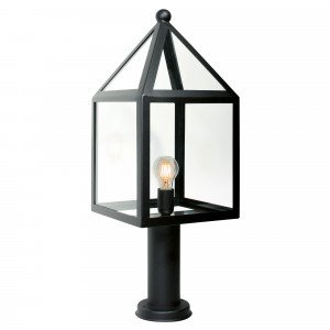 Zwarte staande buitenlamp huisjes model sokkel lantaarn zwarte frame heldere beglazing e27 fitting type Leusden