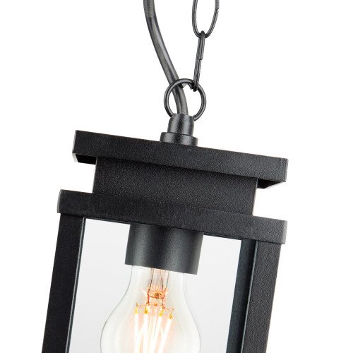 Buiten hanglamp zwart frame met helder glas aan ketting met plafondplaat, veranda lamp van KS Verlichting