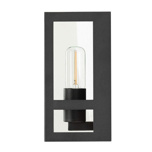 Wandlamp zwart voor buiten,  buitenlamp met zwart frame, helder glas, vlakke achterzijde, E27 fitting, urban stijl  gevelverlichting