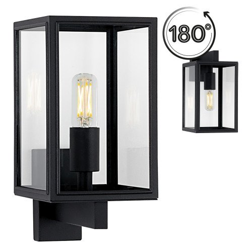 Buitenlamp zwart frame heldere beglazing, moderne wandlamp voor buiten, Soho met e27 