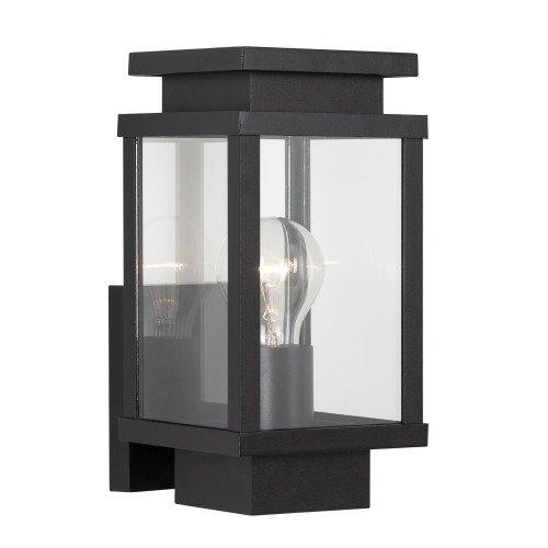 zwarte wandlamp met vierkante vorm en vensters met echt glas