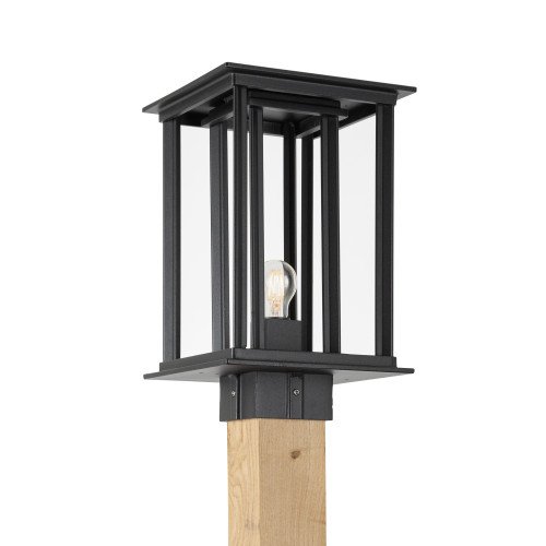 New York WOOD Sokkel tuinlamp met strakke vierkante vormen en stoere uitstraling in zwarte kleur