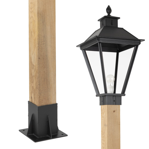 Buitenlamp Square XL WOOD Sokkel tuinlamp met vierkante vormen in zwarte kleur