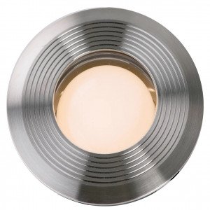 Ronde 12 volt spot Onyx 90 R1 met geribbeld RVS rand en warm wit licht